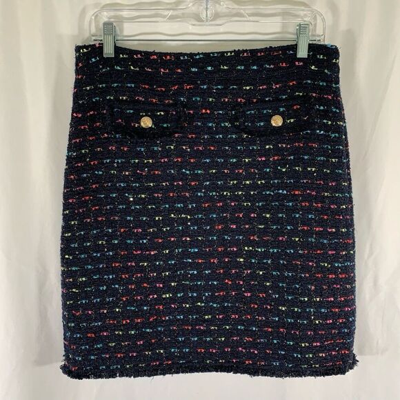 Talbots Knee Length Skirt Women's 8 Black Knit Side Zip Front Button Pockets - Picture 1 of 7